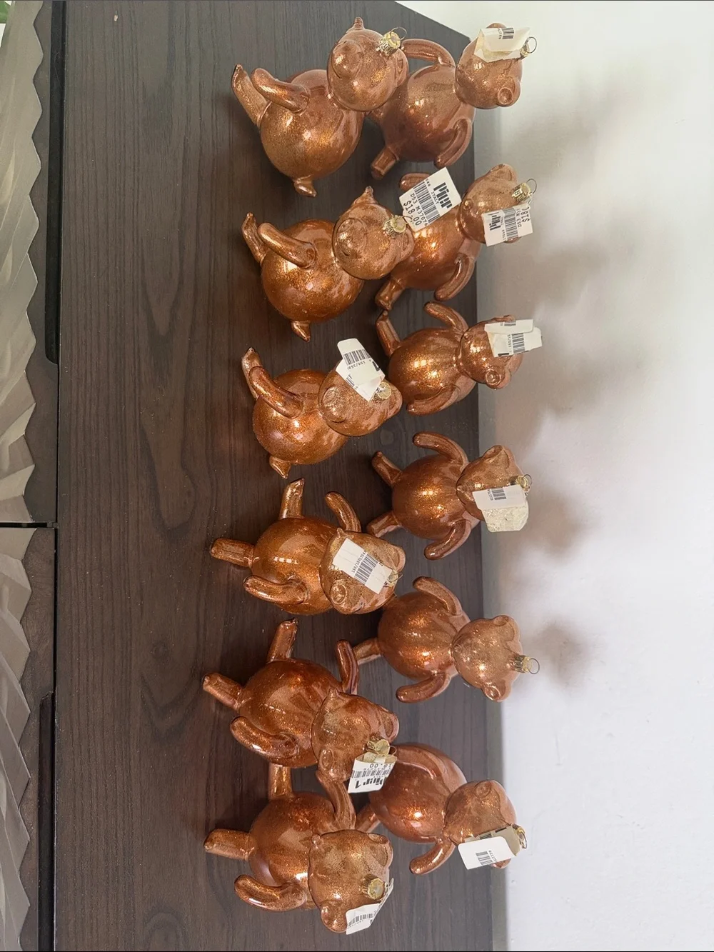 Pier 1 Vintage Copper Glitter Crystal Teddy Bear Holiday Ornaments (Set of 12)